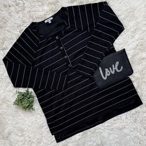 White Birch Long Sleeve Stripe Henley Top 💗 Black & White